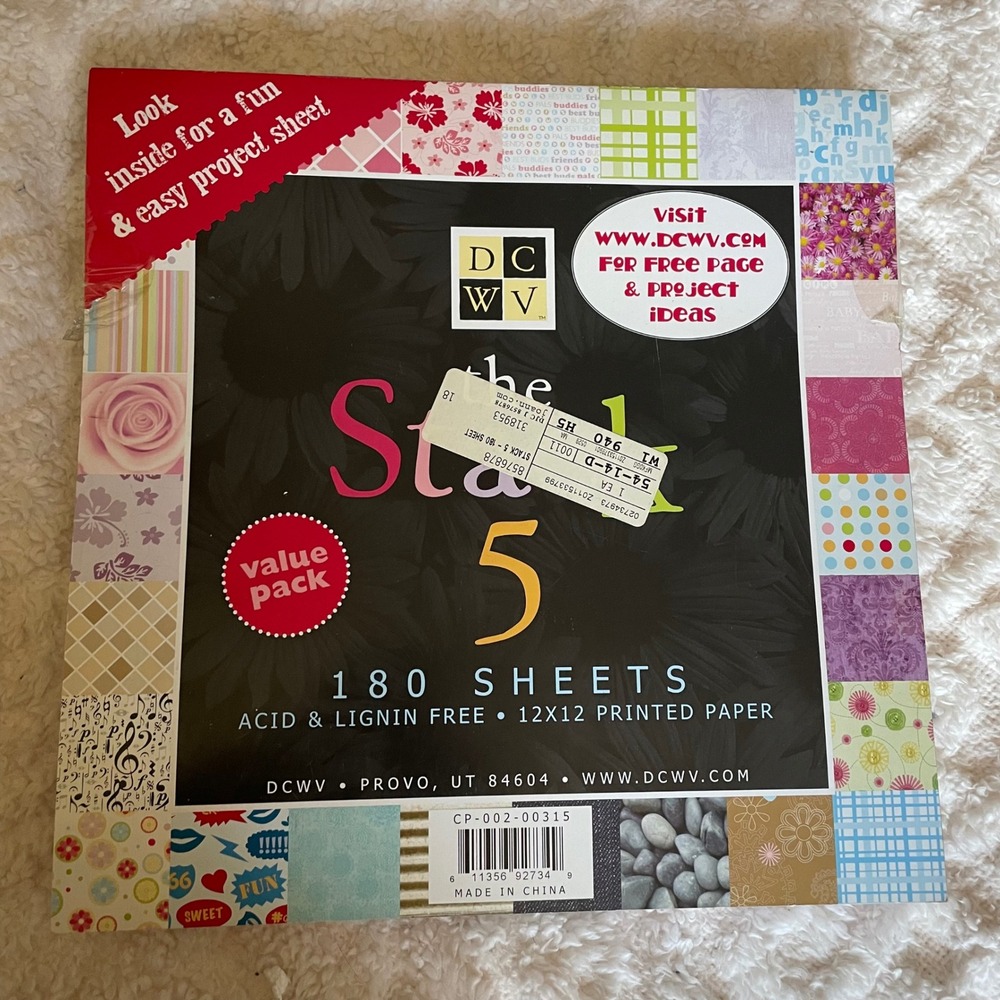 DCWV Stack 5 Pack 180 Sheets 12x12 Paper Scrapbooking Crafts new